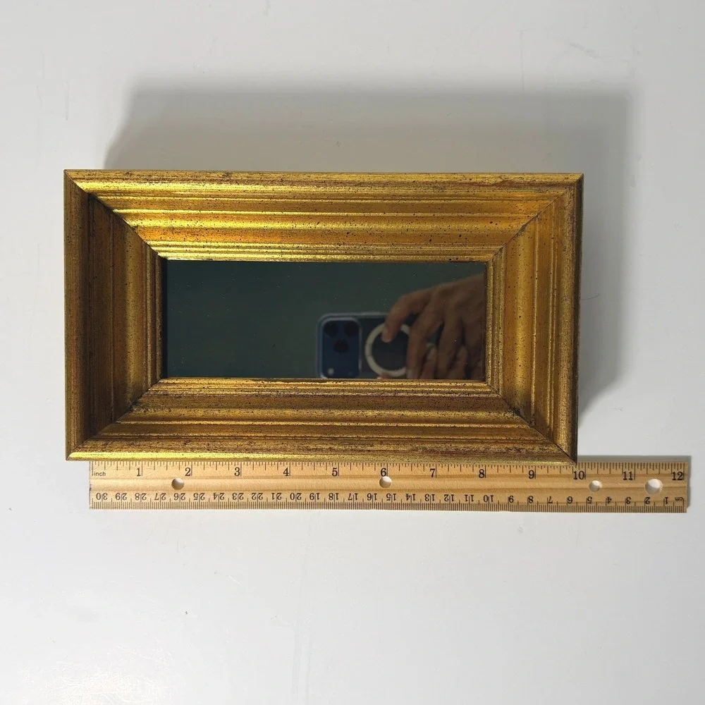 Vintage Gold Framed Smoky Gray Wall Mirror Narrow Accent Hollywood Regency